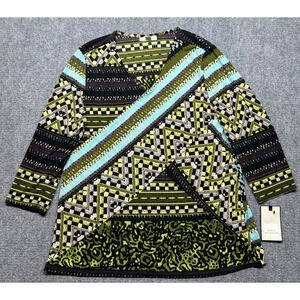 Dana Buchman Blouse Womens XL 3/4 Sleeve Layered Top Green Geometric Print New